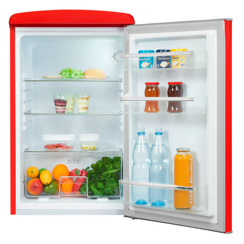 Frigorífico 1 puerta Exquisit RKS120-V-H-160E – 122 L, Rojo retro, Clase E