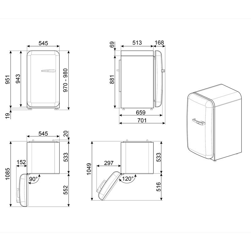 Frigorífico monopuerta Smeg FAB10LCR6 – 122 L, Crema retro, Clase D