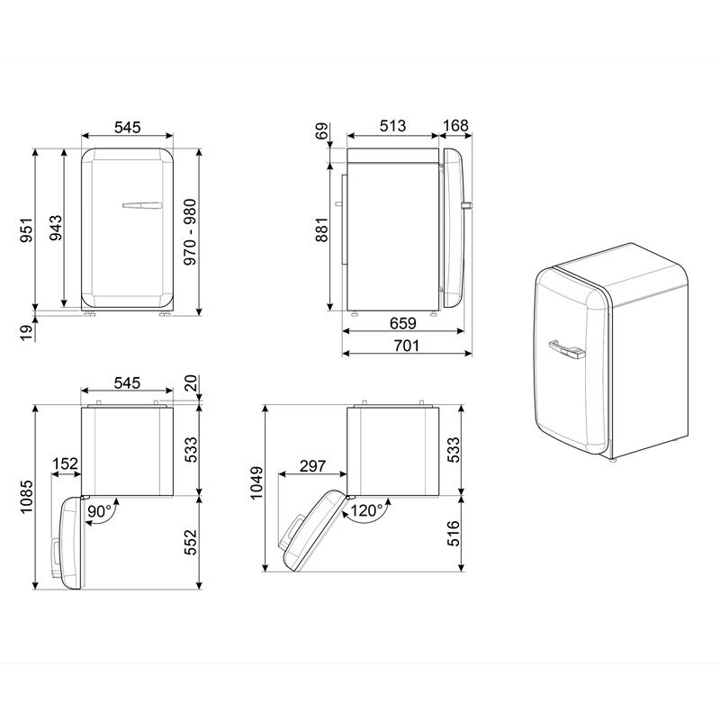 Frigorífico monopuerta Smeg FAB10LWH6 – Estética 50's, 122 L, 35 dB