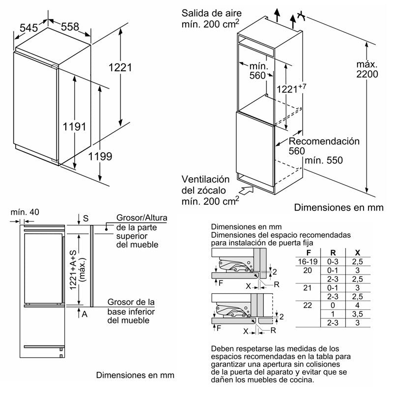 Frigorífico integrable Siemens KI41RADF0 – 211 L, Clase F, 33 dB