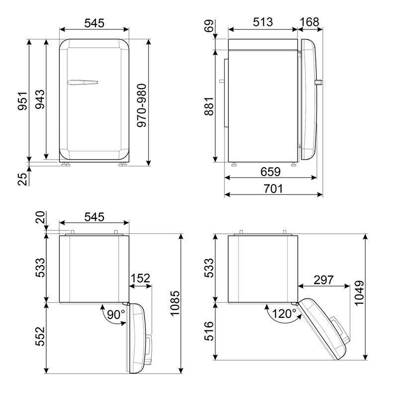Frigorífico compacto Smeg FAB10LCR5 – Crema, 122 L, Retro 50's