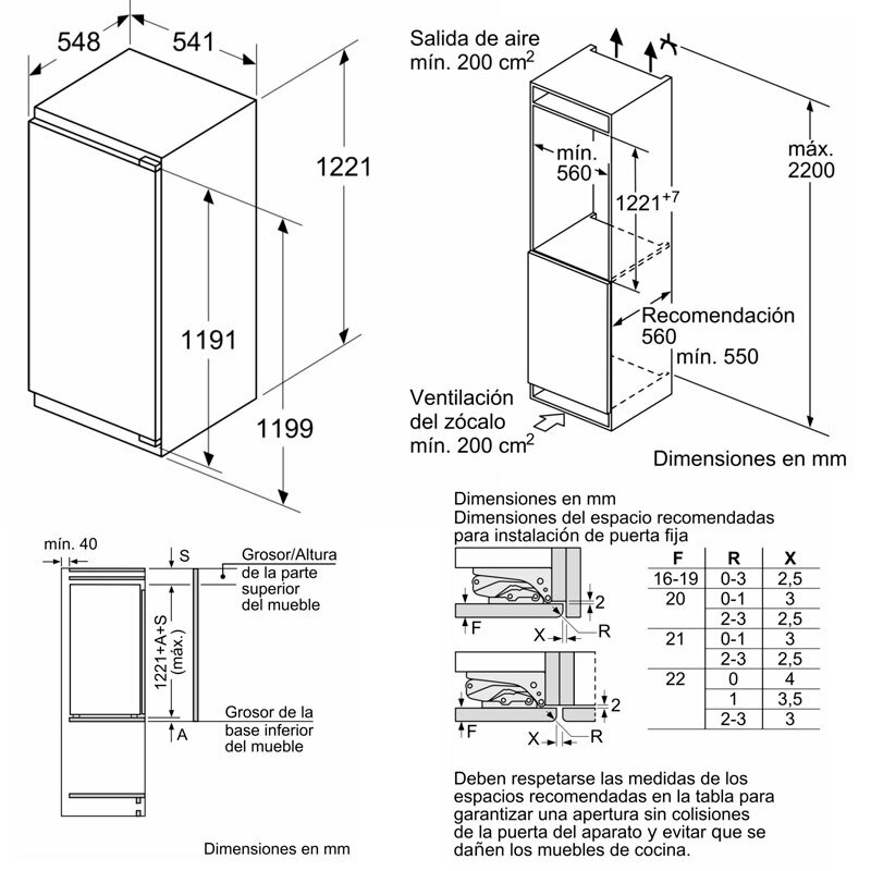 Frigorífico integrable 1 puerta Bosch KIR41VFE0 – 204 L, Clase E, 35 dB