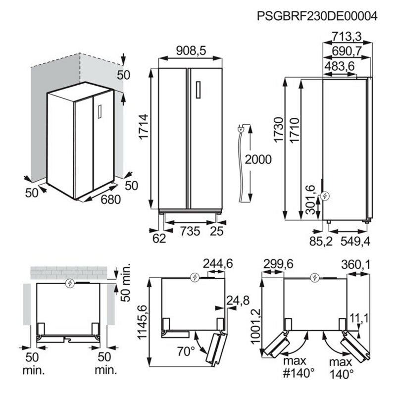 Frigorífico americano AEG ORX9V351DU – 572 L, No Frost, Dispensador agua y hielo