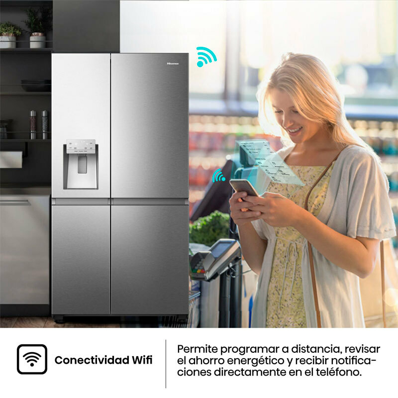 Frigorífico americano Hisense RS818N4IIE1 – 632 L, Total No Frost, Dispensador agua y hielo