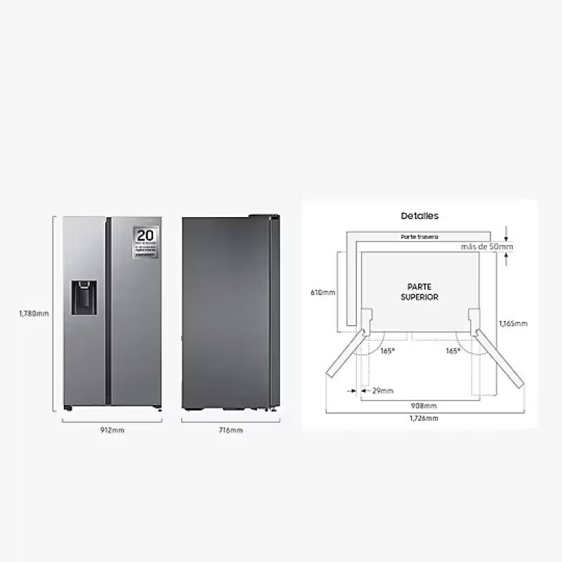 Frigorífico americano Samsung RF65DG960ESREF – 646 L, Triple Cooling Plus, Dispensador agua y hielo