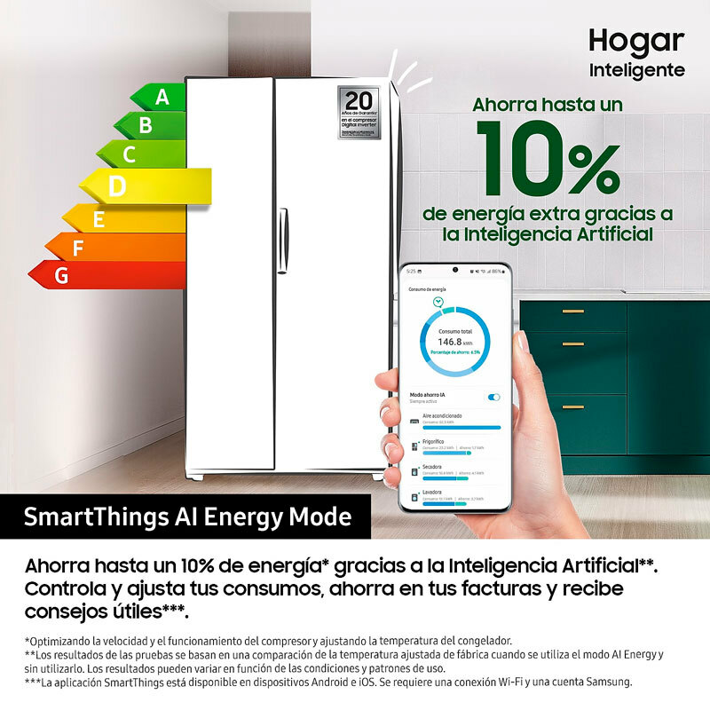 Frigorífico americano Samsung RS80F64KDTEF – 640 L, dispensador agua y hielo, AI Inverter