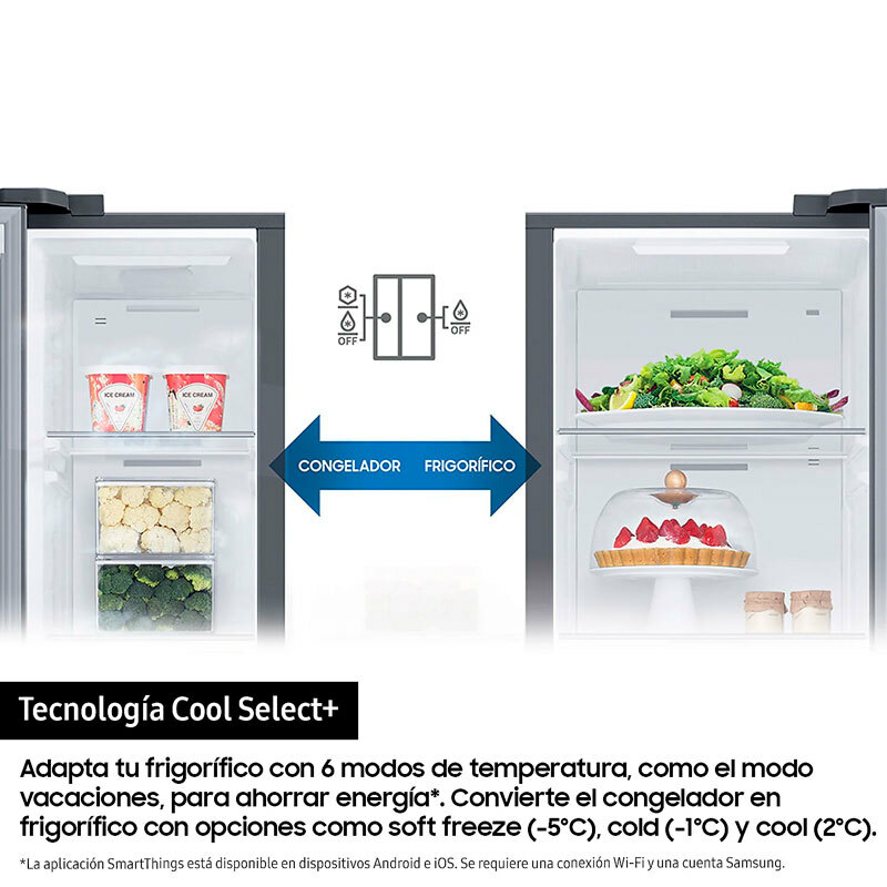 Frigorífico americano Samsung RS80F66KCTEF – 634 L, Twin/Metal Cooling, Dispensador agua y hielo