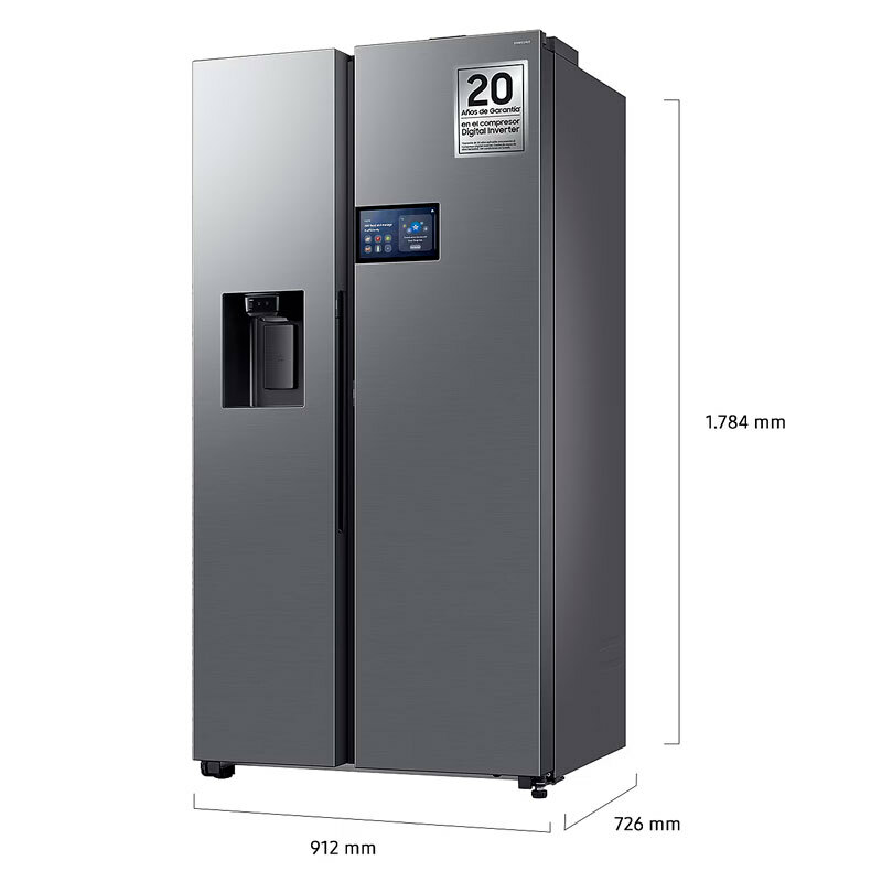 Frigorífico americano Samsung RS90F64EETEF – 621 L, AI Inverter 20 años, Dispensador agua y hielo