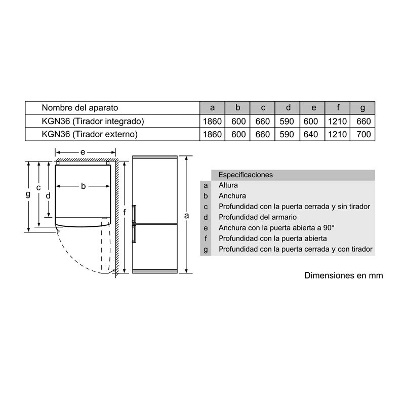 Frigorífico combi Bosch KGN36NLEA – 305 L, Total NoFrost, Inox antihuellas