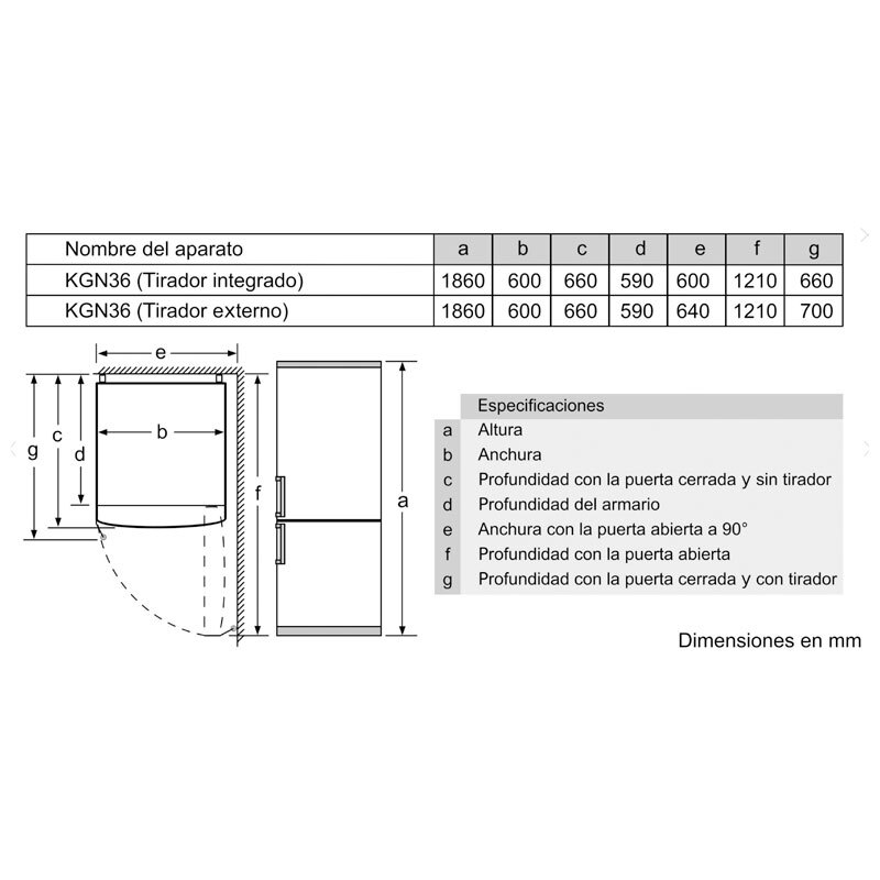 Frigorífico Combi Bosch KGN36VLDB – 326 L, Total No Frost, 36 dB