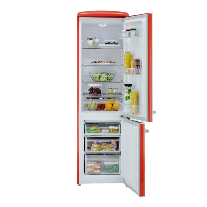 Frigorífico combi Exquisit RKGC250-70-H-160E – 244 L, Rojo retro, Congelador inferior