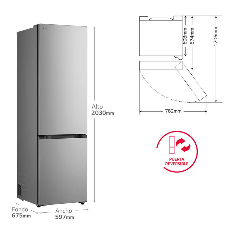 Frigorífico Combi LG GBBSJ20DPY – 375 L, No Frost, Wi‑Fi ThinQ