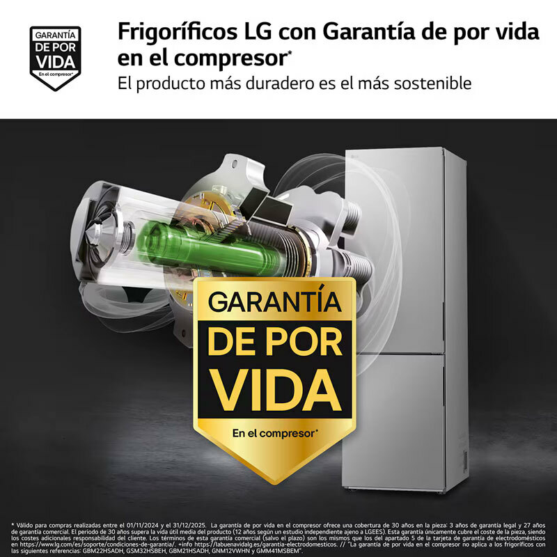 Frigorífico combi LG GBV21NCDPY – 344 L, Total No Frost, Inox antihuellas