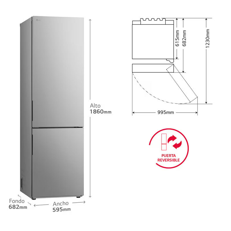 Frigorífico combi LG GBV21NCDPY – 344 L, Total No Frost, Inox antihuellas