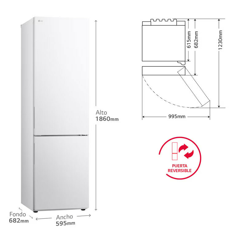 Frigorífico Combi LG GBV21NCDSW – 344 L, Total No Frost, Compresor garantía vitalicia