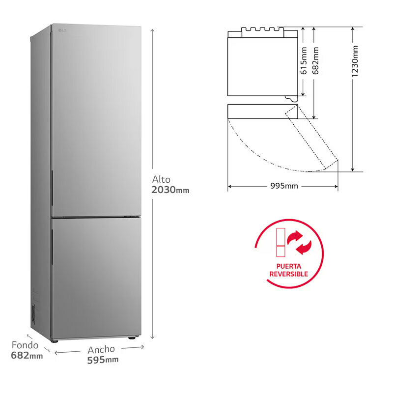 Frigorífico combi LG GBV22NCDPY – 387 L, Total No Frost, Inox antihuellas