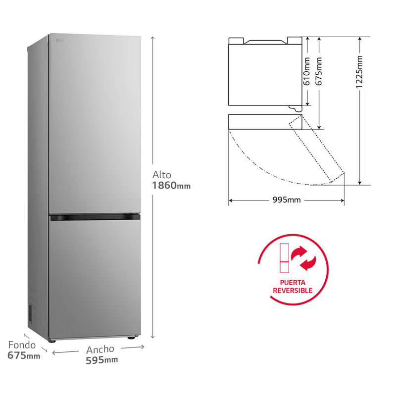 Frigorífico combi LG GBV3100APY – 344 L, Total No Frost, Inox antihuellas