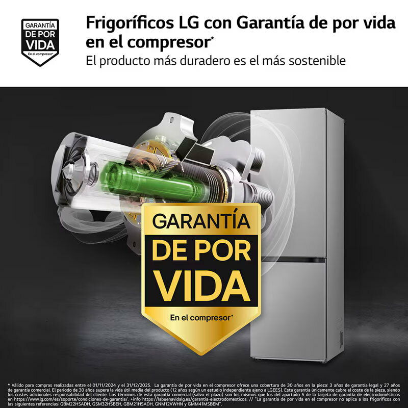 Frigorífico combi LG GBV3100APY – 344 L, Total No Frost, Inox antihuellas