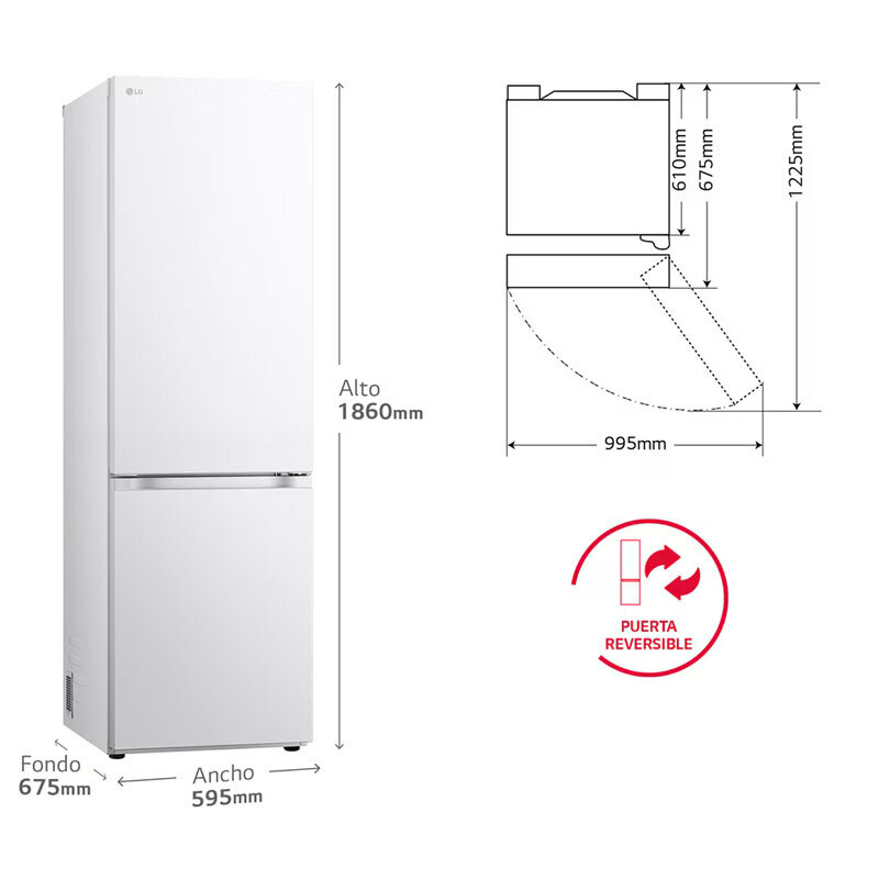 Frigorífico Combi LG GBV3100ASW – 374 L, Total No Frost, Smart Inverter