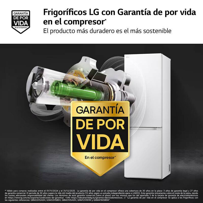 Frigorífico Combi LG GBV3100ASW – 374 L, Total No Frost, Smart Inverter