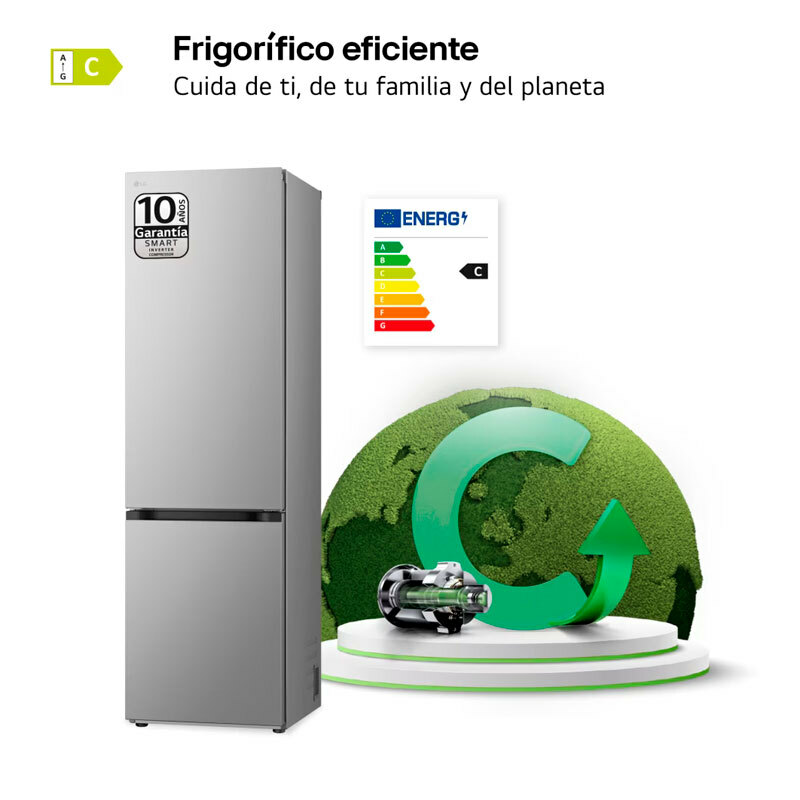 Frigorífico combi LG GBV3200CPY – 387 L, Total No Frost, Inox antihuellas