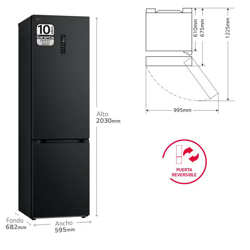 Frigorífico combi LG GBV5250DEP – 387 L, Total No Frost, Smart Inverter