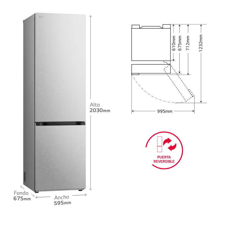 Frigorífico combi LG GBV7280AMB – 387 L, Total No Frost, Inox antihuella