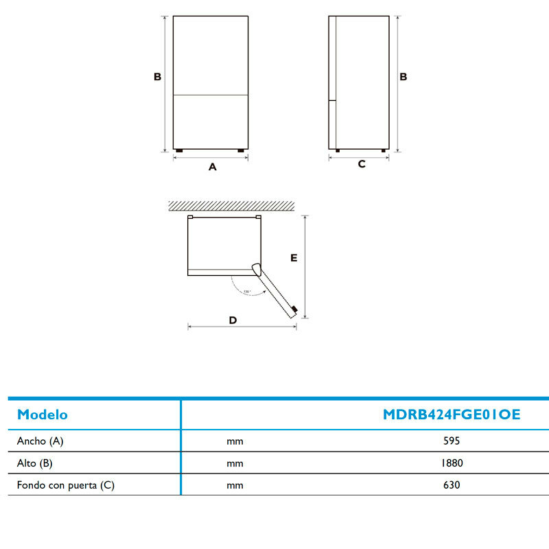 Frigorífico combi Midea MDRB424FGE01OE – 310 L, Total No Frost, 42 dB