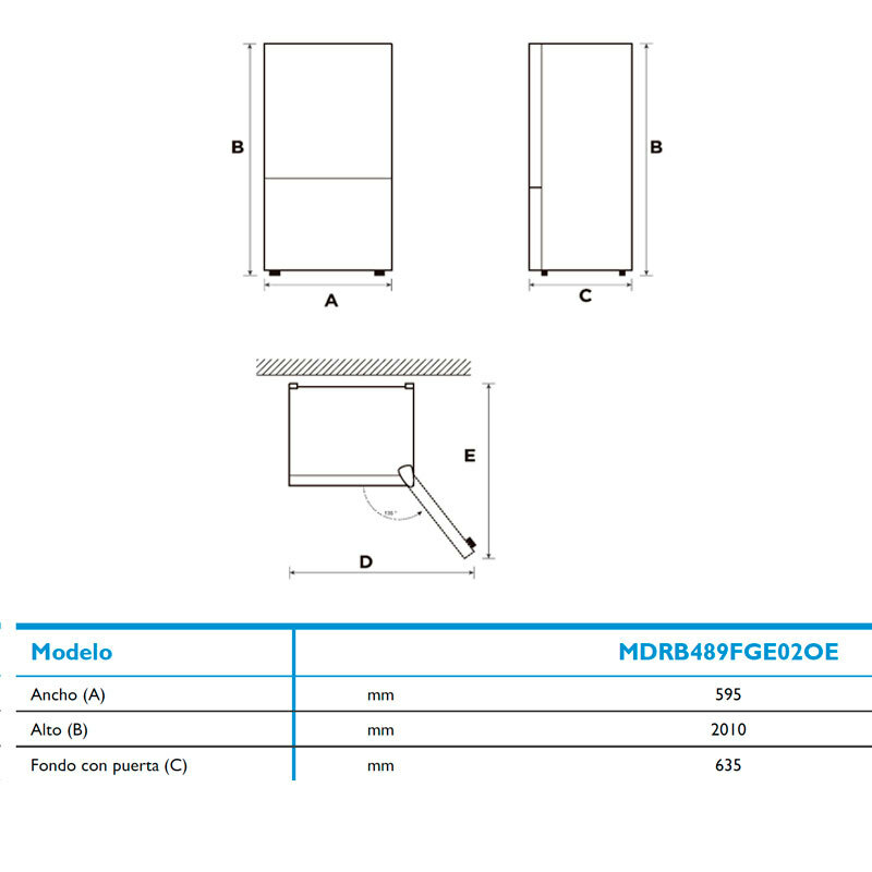 Frigorífico Combi Midea MDRB489FGE02OE – 330 L, Total No Frost, Inox