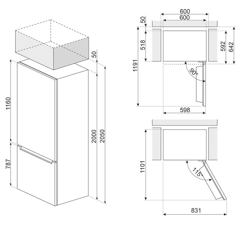 Frigorífico combi Smeg RC20KDND – 331 L, Total No Frost, Negro Inox Look