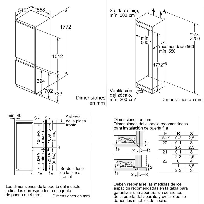 Frigorífico combi integrable Bosch KIS86AFE0 – 266 L, Clase E, 36 dB