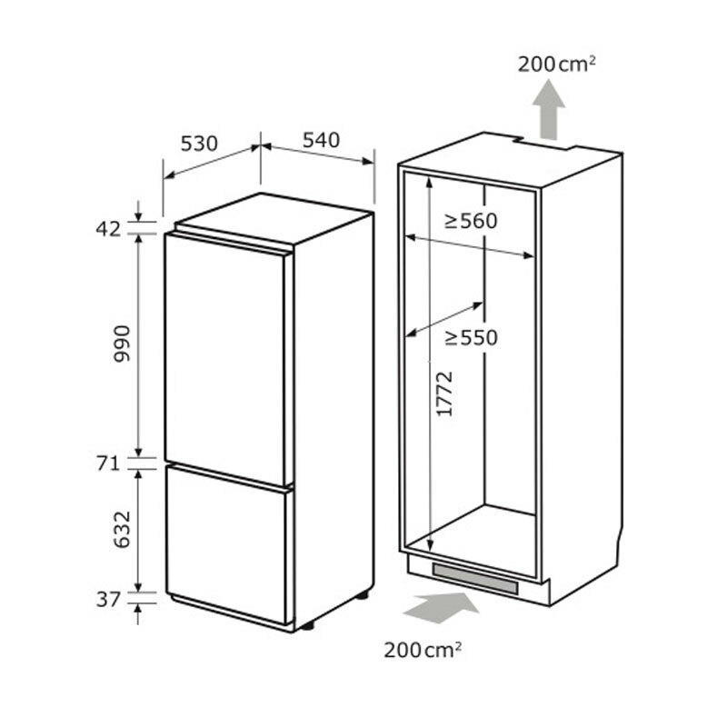Frigorífico combi integrable Exquisit EKGC270-70-NF-010E – 246 L, No Frost, Clase E