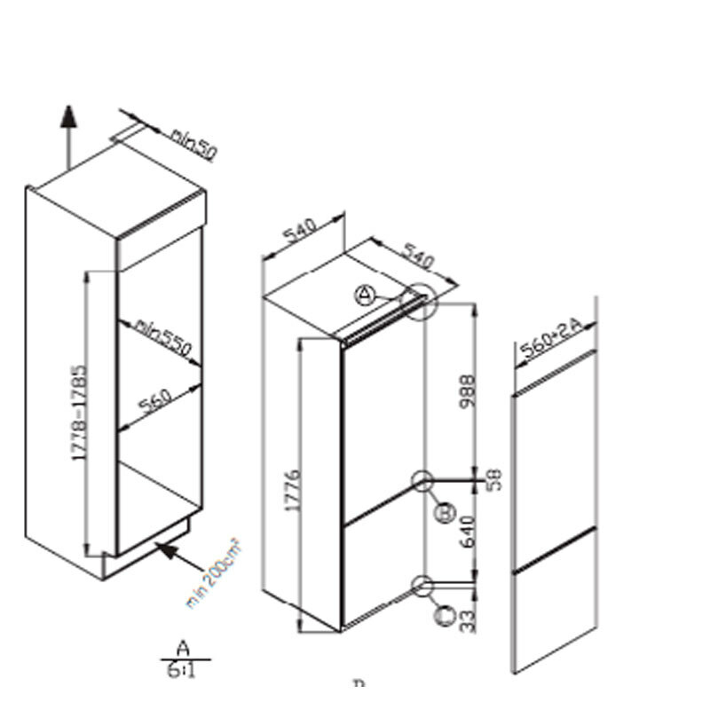 Frigorífico combi integrable Fagor 3FIC-5431 – 270 L, 35 dB, Clase E