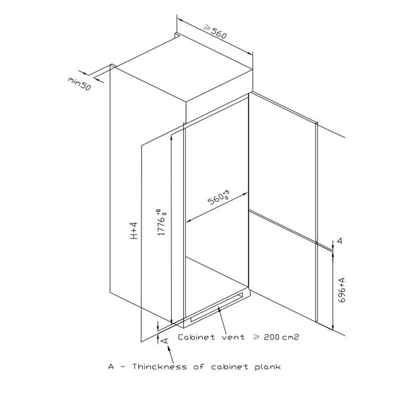 Frigorífico Combi Integrable Midea MDRE353FGE01 – Total No Frost, 248 L, 41 dB