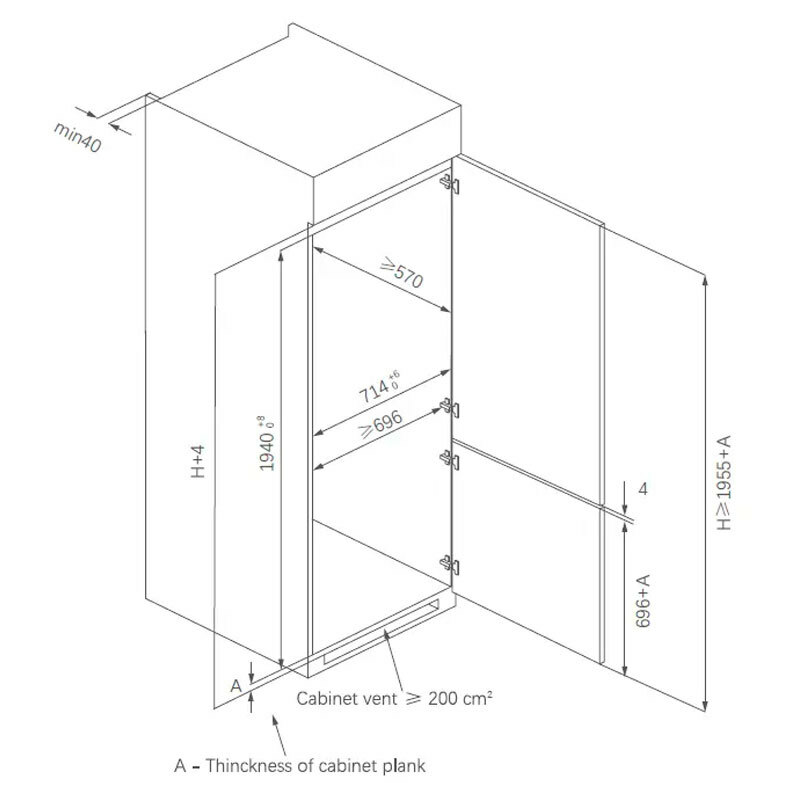 Frigorífico combi integrable Midea MDRE554FGD01 – 403 L, Total NoFrost, Silencioso 29 dB