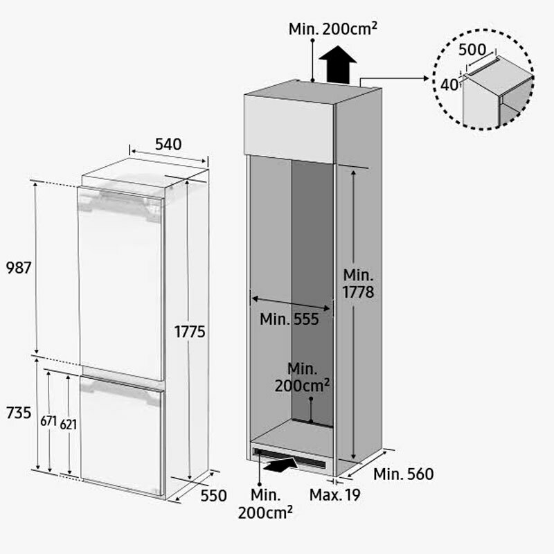 Frigorífico combi integrable Samsung BRB70F26DES0EF – 267 L, No Frost, 35 dB