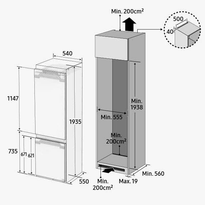 Frigorífico combi integrable Samsung BRB80F30ADS0EF – 298 L, Twin Cooling, Wi‑Fi SmartThings