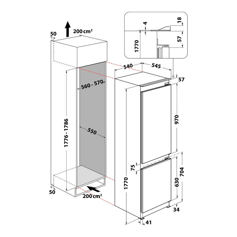 Frigorífico combi integrable Whirlpool WHC18 T514 – 250 L, Total No Frost, Clase C