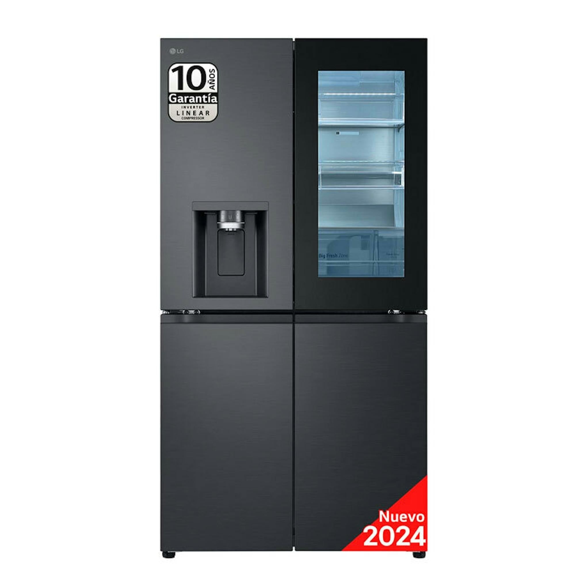 Frigorífico americano LG GMG961EVKE negro con dispensador de agua y puerta vitrificada