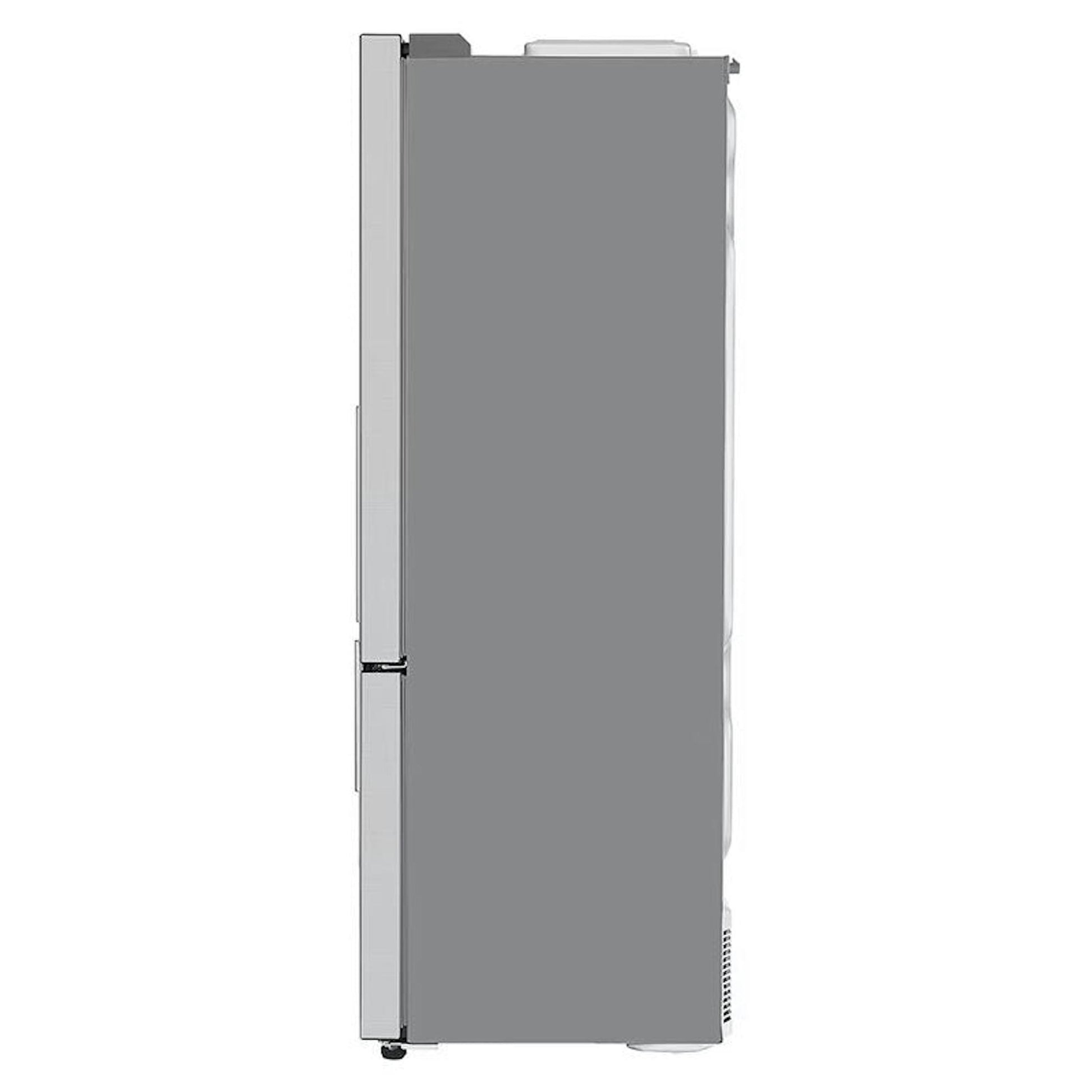 Frigorífico combi LG GBB569NSAFB en vista lateral, acabado inox