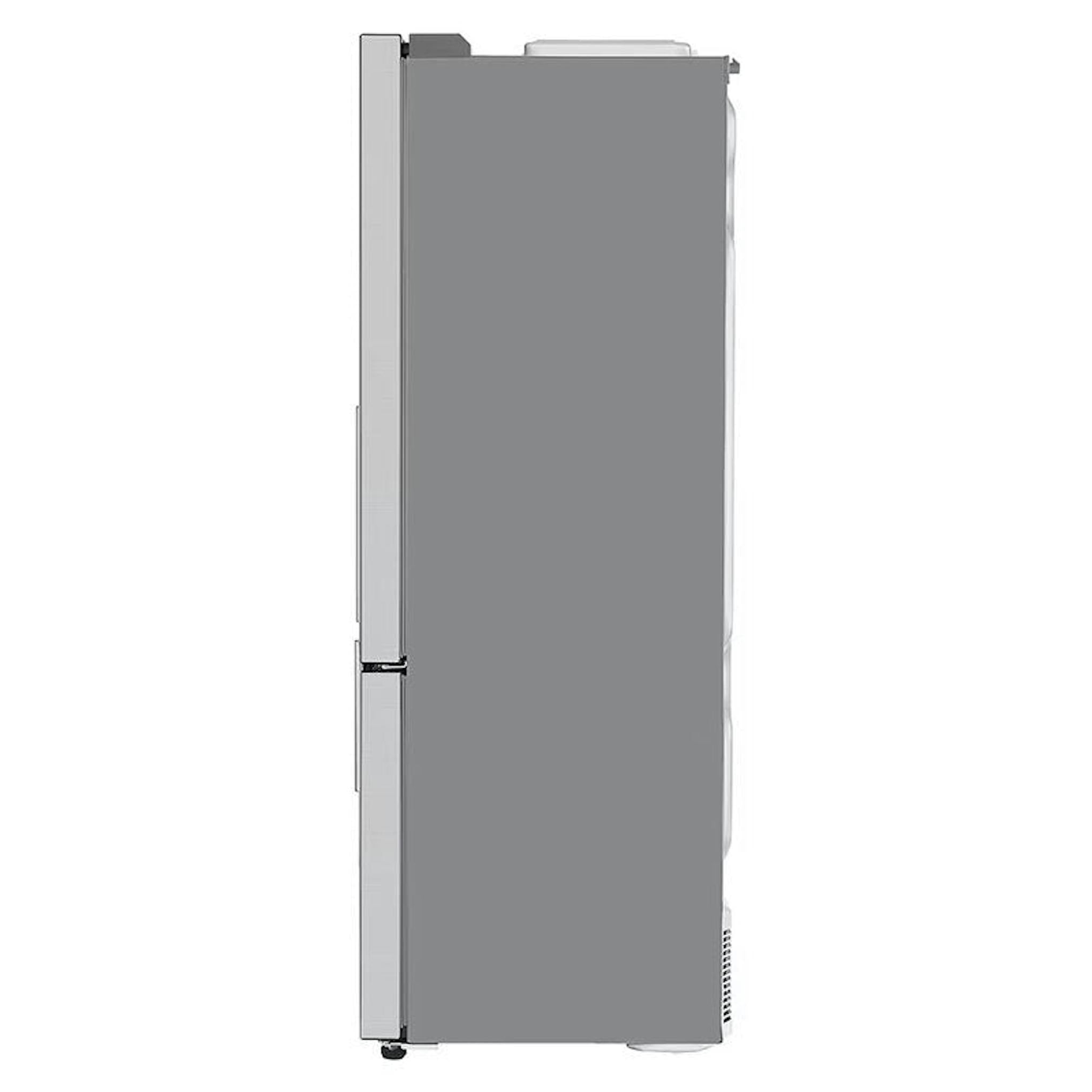 Frigorífico combi LG GBB569NSAFB en vista lateral, acabado inox