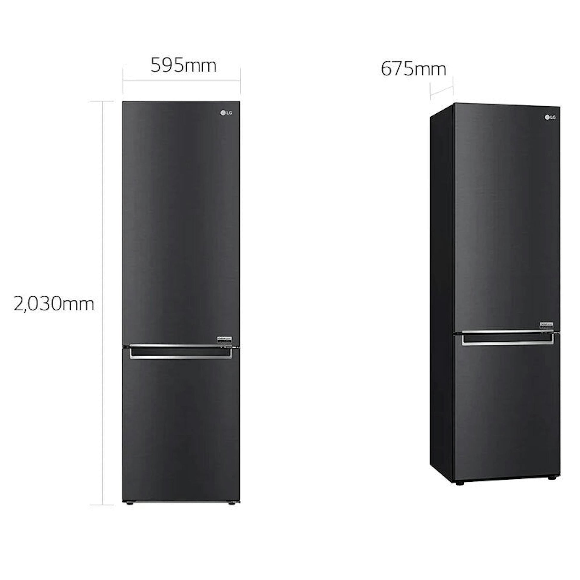 Frigorífico combi LG GBB92MCB1P negro, vistas frontal y lateral