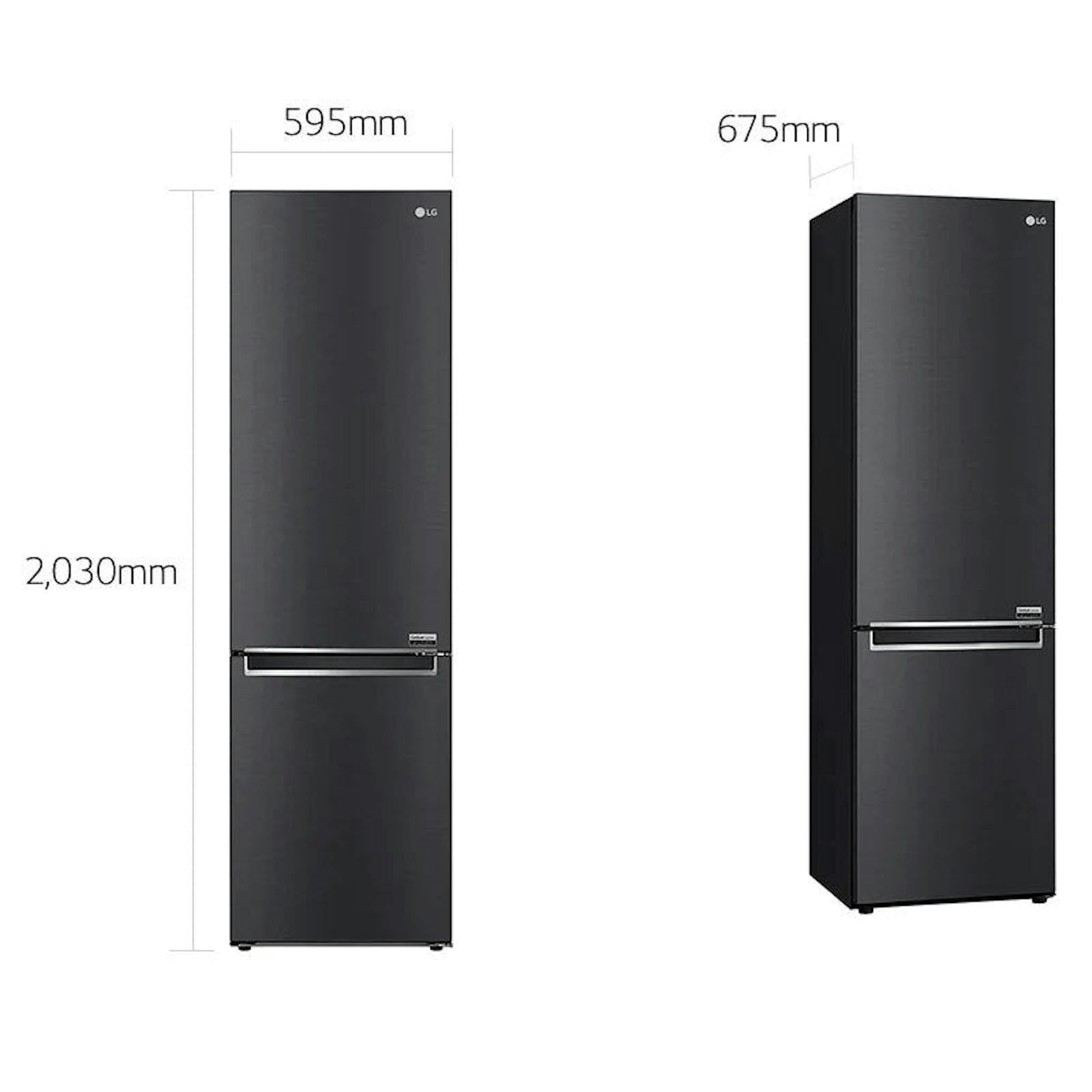 Frigorífico combi LG GBB92MCB1P negro, vistas frontal y lateral