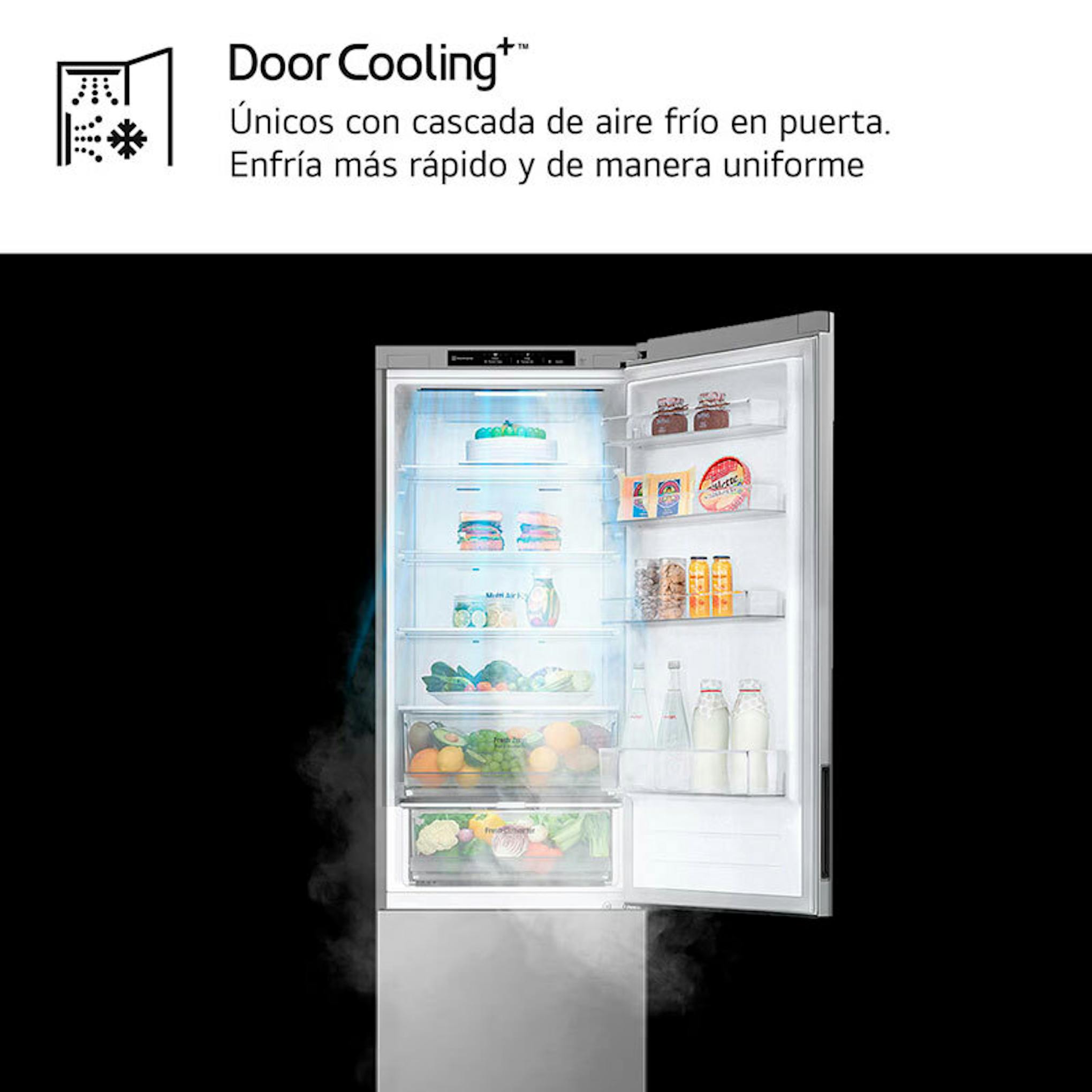 Frigorífico combi LG GBV22NCDPY inox con la puerta abierta