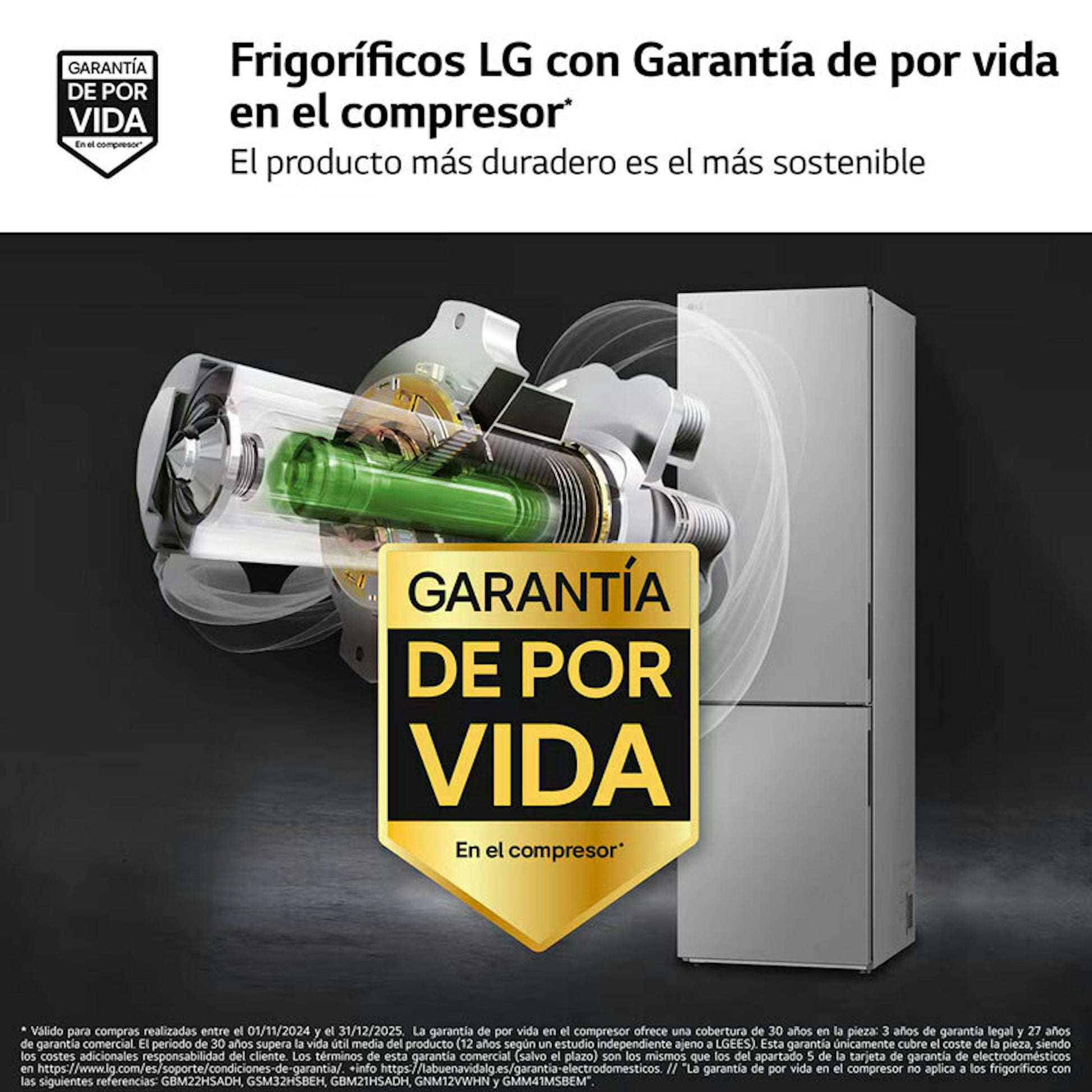 Frigorífico combi LG GBV22NCDPY en inox con garantía de por vida en el compresor