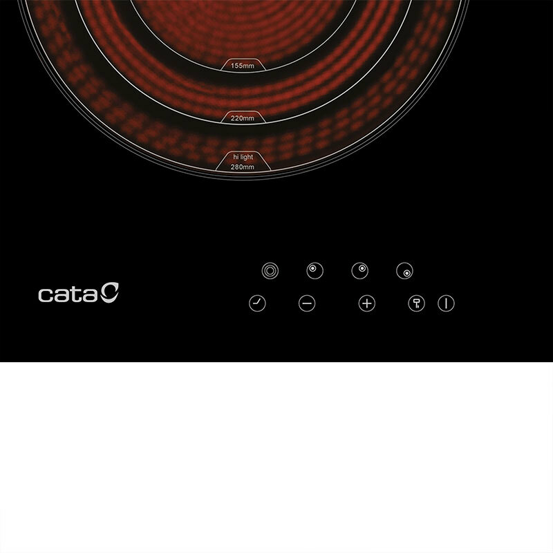 Placa vitrocerámica CATA TT5003/G – 60 cm, 3 zonas High Light (zona triple), Control táctil deslizante