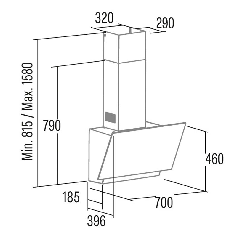Campana decorativa de pared Cata Thalassa 700 GBK/G – 70 cm, 811 m³/h, Control táctil LED
