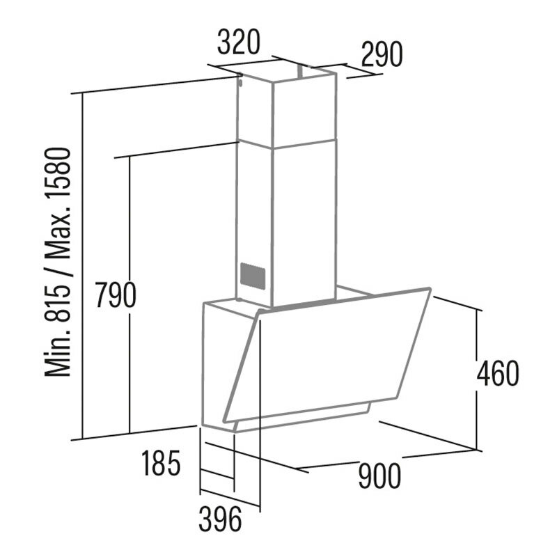 Campana decorativa de pared Cata Thalassa 900 GBK – 90 cm, 811 m³/h, Clase A