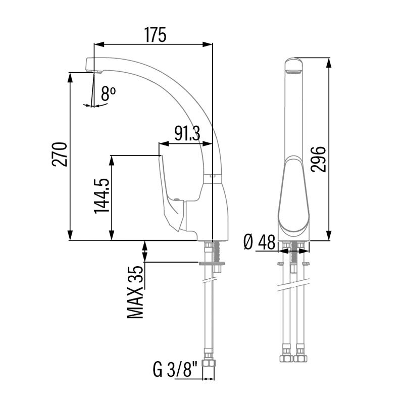 Grifo de cocina CATA CBA CROMO /E – Caño alto giratorio 360°, Ahorro de agua, Cartucho cerámico