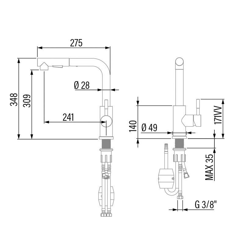 Grifo de cocina CATA CSE CROMO /A – Monomando, Caño extraíble 360°, Ahorro agua